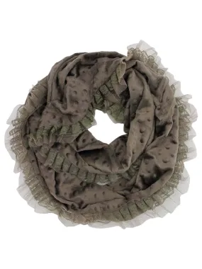 Taupe Velour Infinity Scarf With Lace Trim