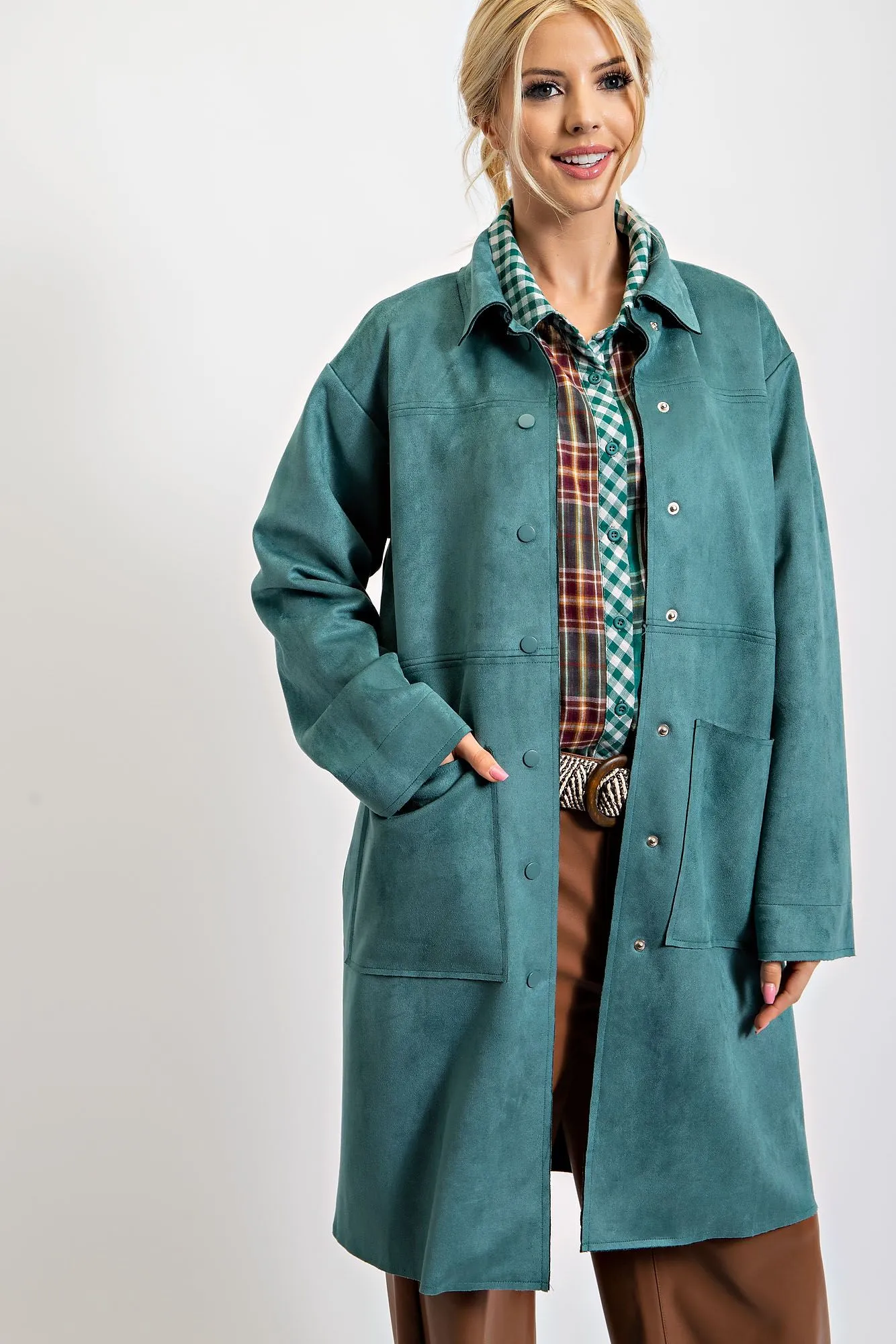 Teal Faux leather coat