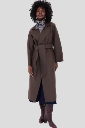 Teddy Brown Belted Clutch Pressed Wool Coat