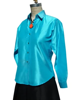 Thai Silk Button Down Shirt Turquoise