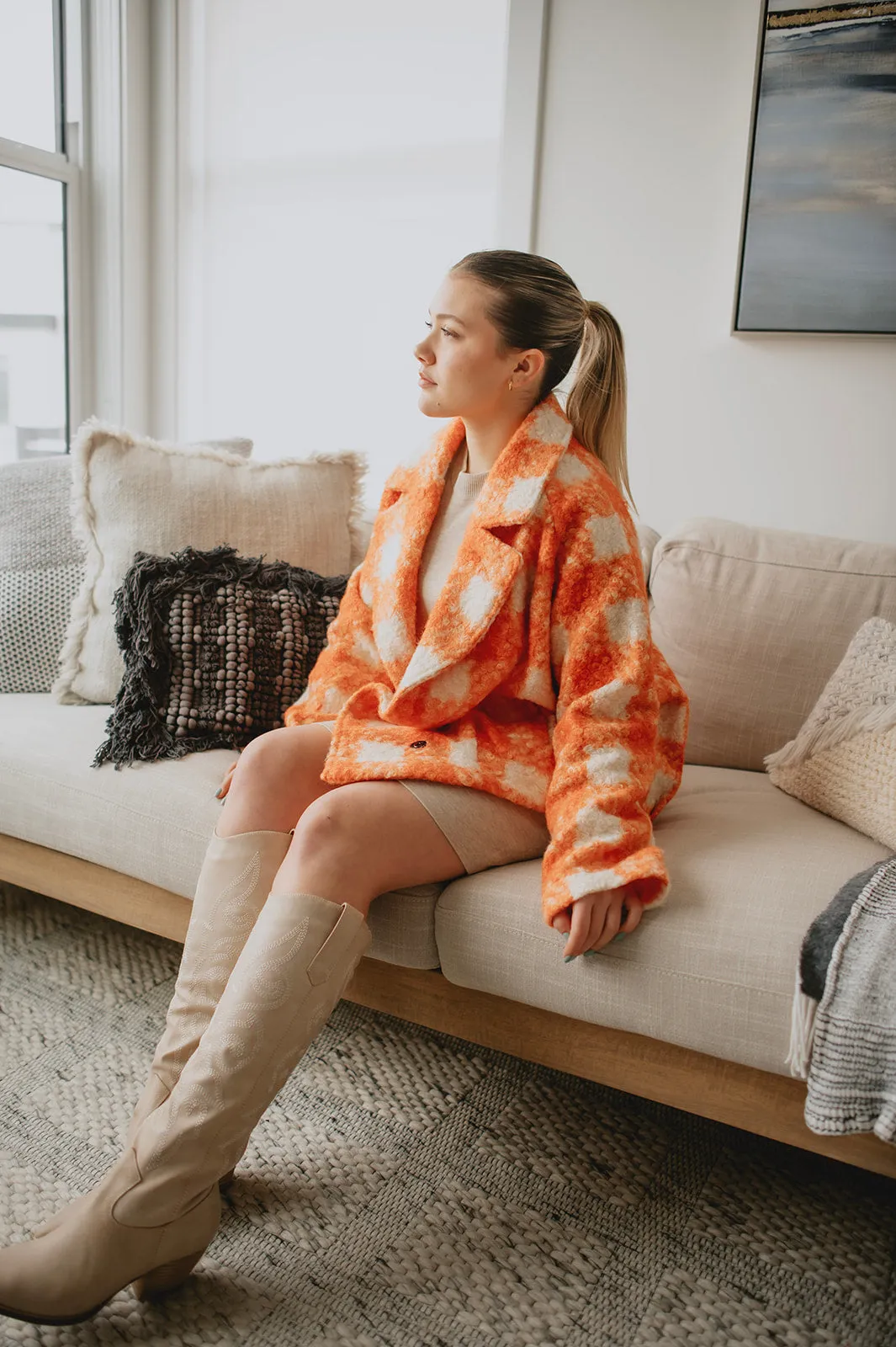 The Buffalo Check Boucle Jacket - Orange - PLUS