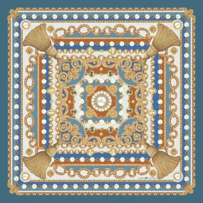 The Jewelled Baroque Silk Scarf - Aquamarine | 90x90cm [Preorder]