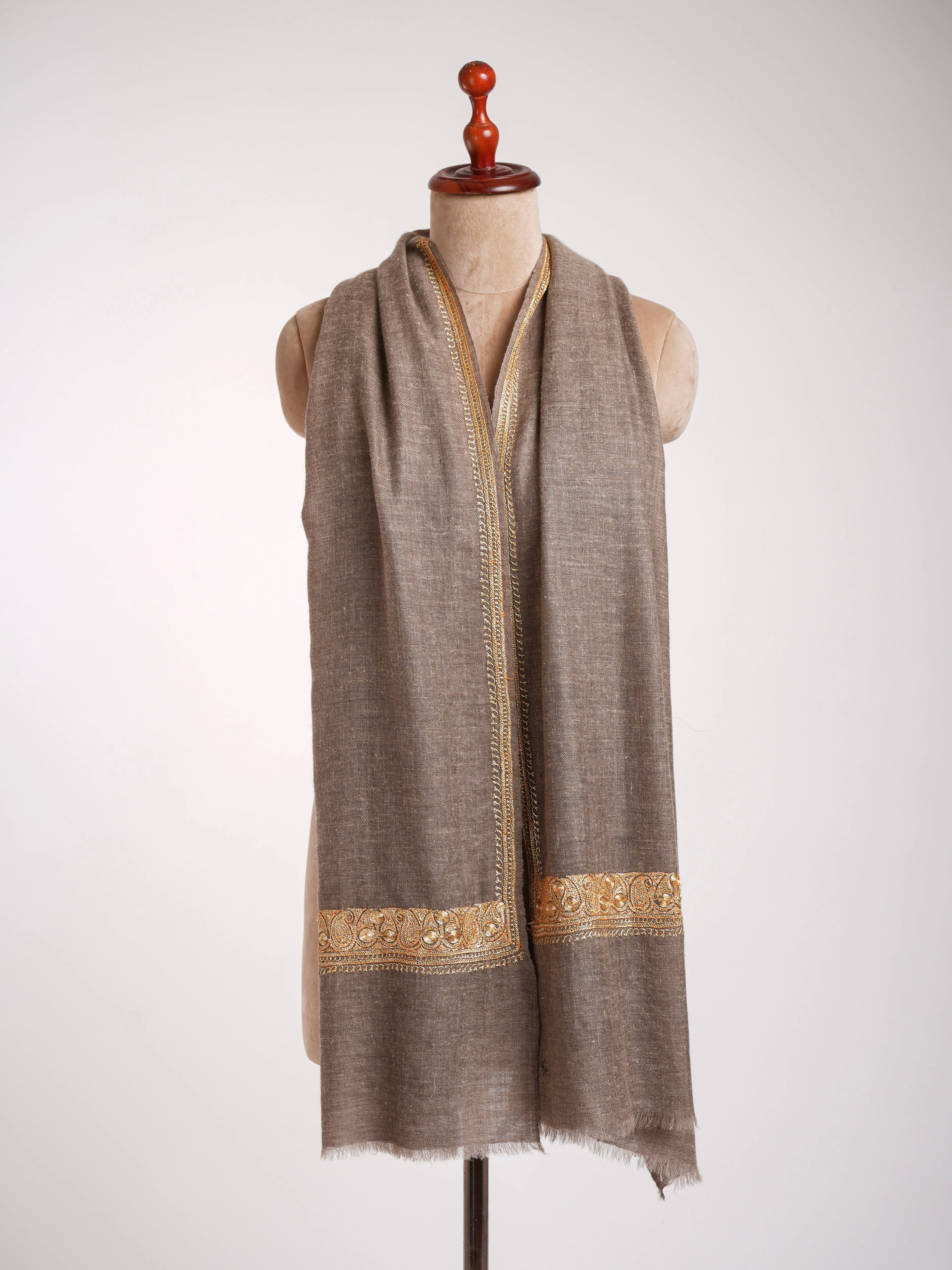 Toosh Color Indian Cashmere with Golden Tilla Embroidery