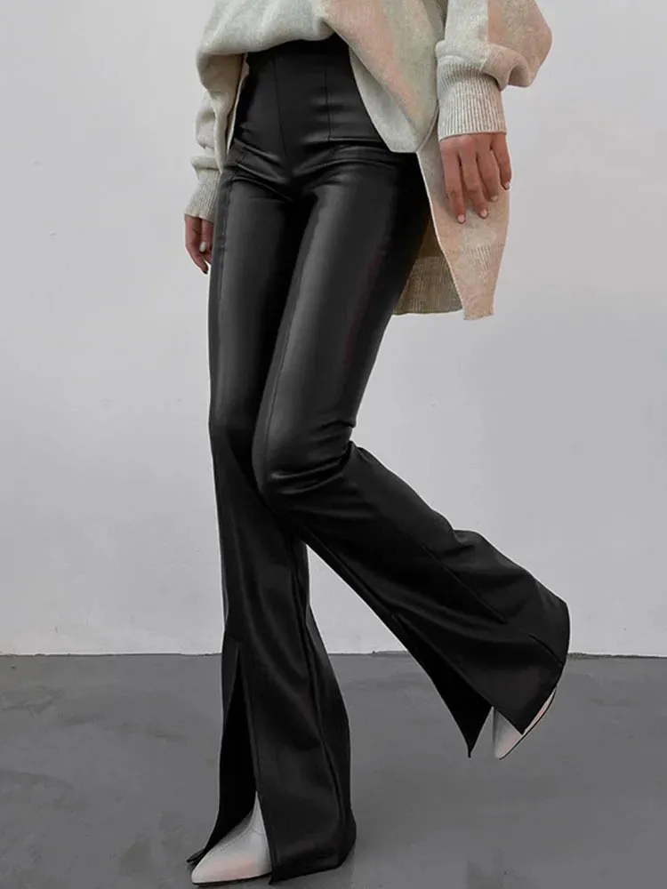 Trendy High Waist Slit Bottom Casual Pants