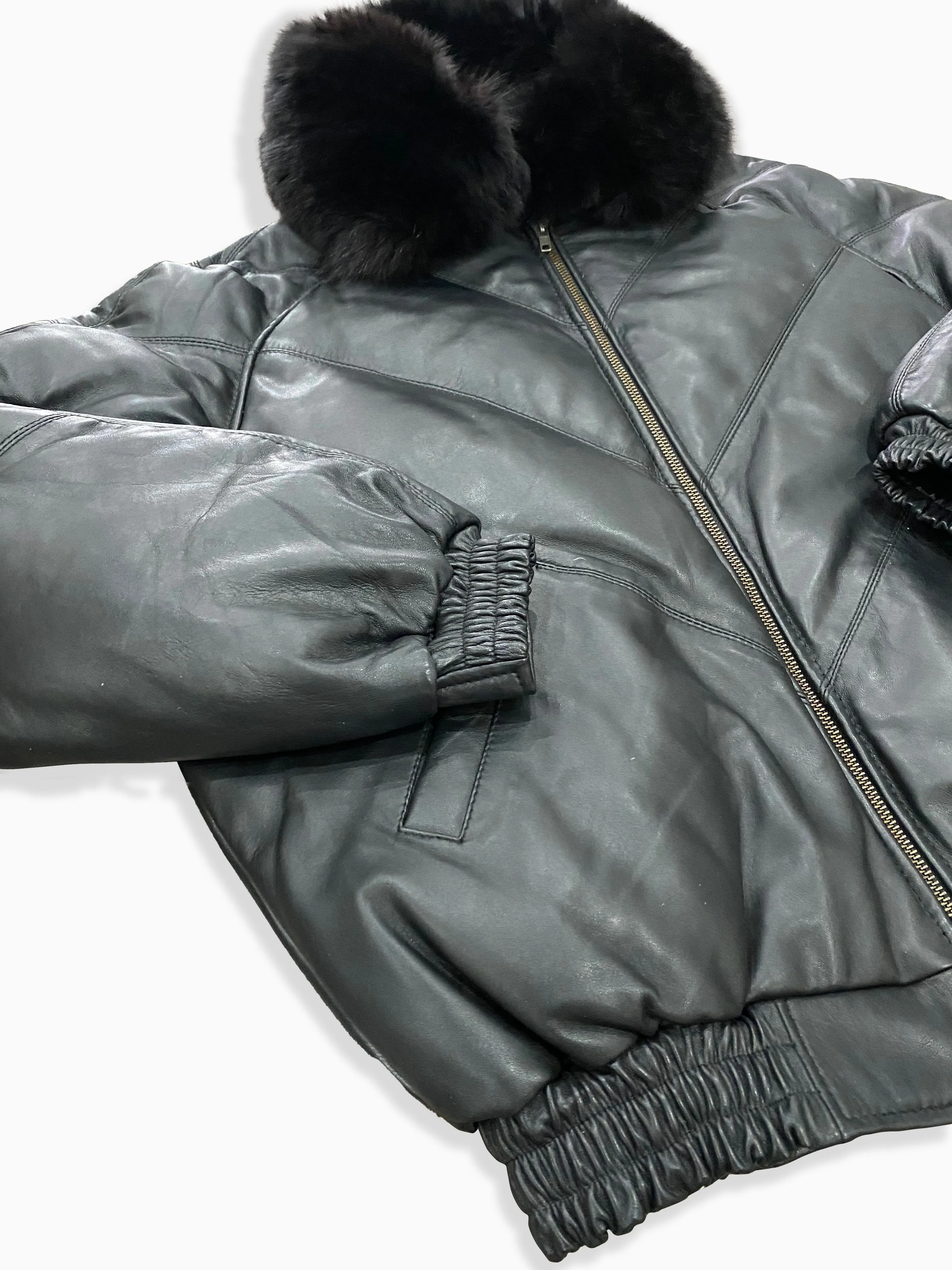 Triple Black Goose Leather Bomber Jacket