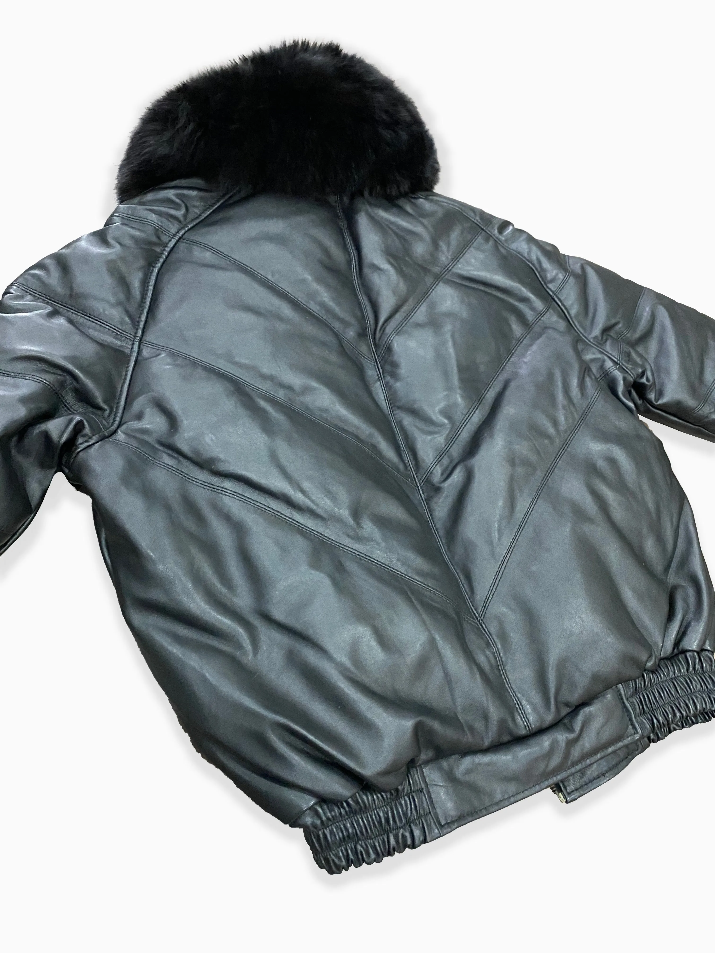 Triple Black Goose Leather Bomber Jacket