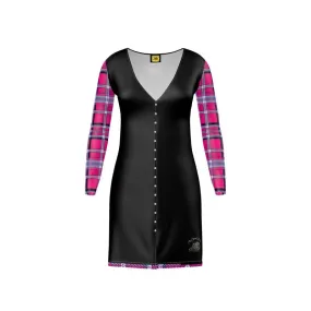 TRP Twisted Patterns 06: Digital Plaid 01-04A Designer V-neck Cardigan Mini Dress