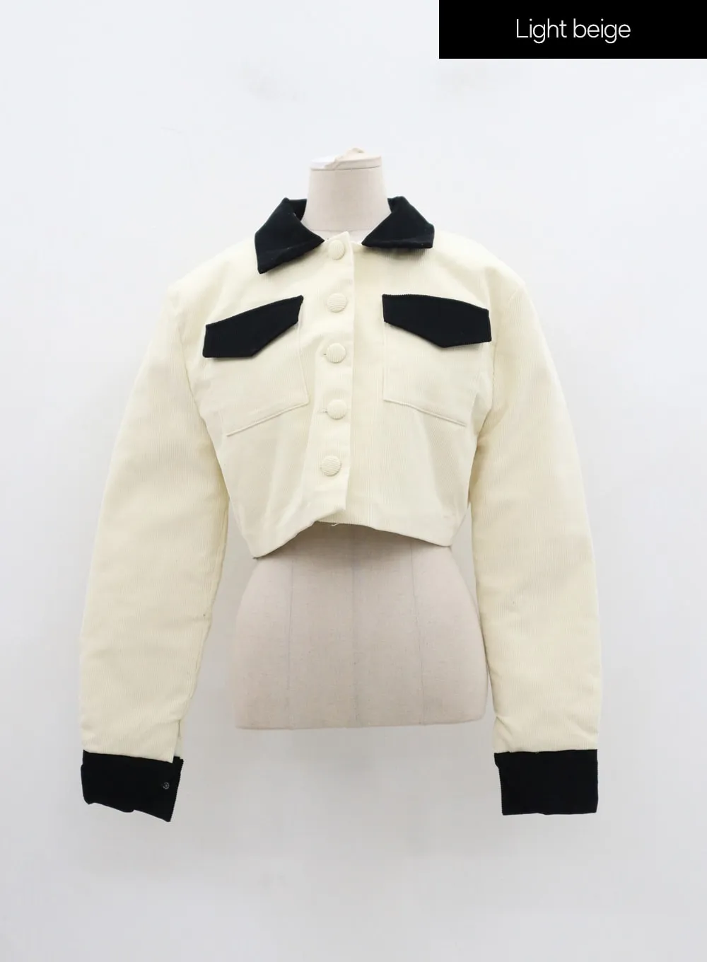 Two Color Cotton Button Cropped Jacket IJ304