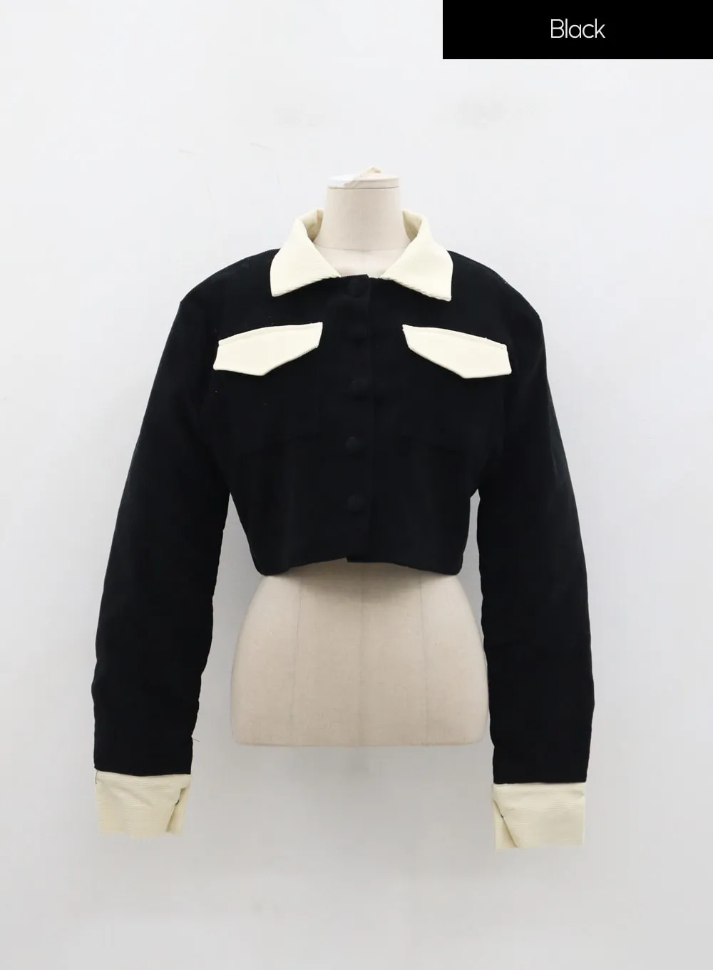 Two Color Cotton Button Cropped Jacket IJ304