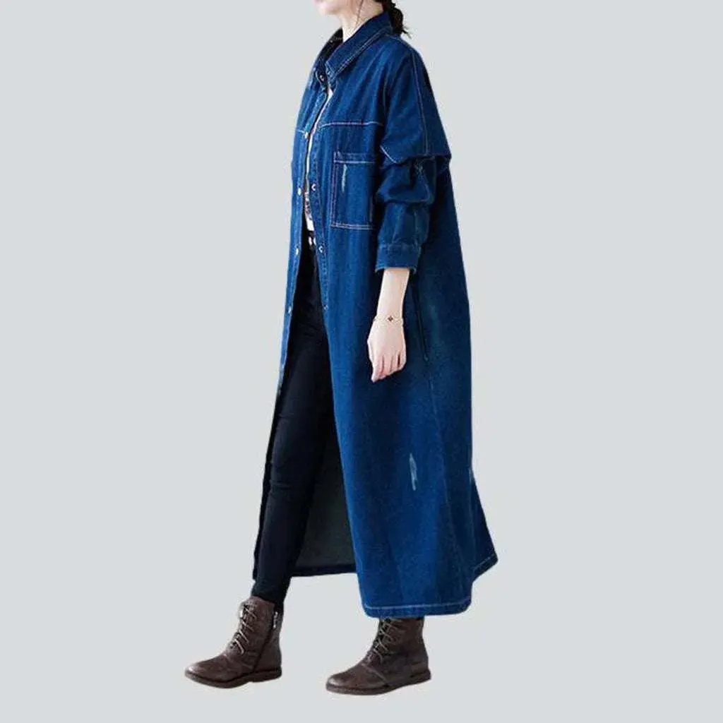 Unrubbed oversized women's denim coat