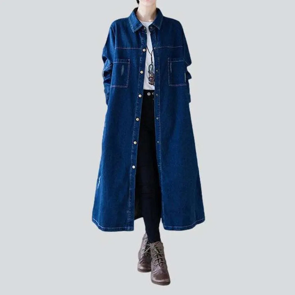 Unrubbed oversized women's denim coat