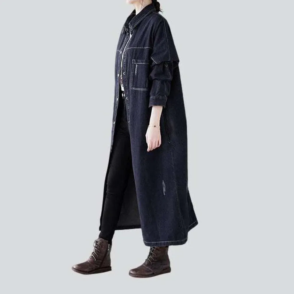 Unrubbed oversized women's denim coat