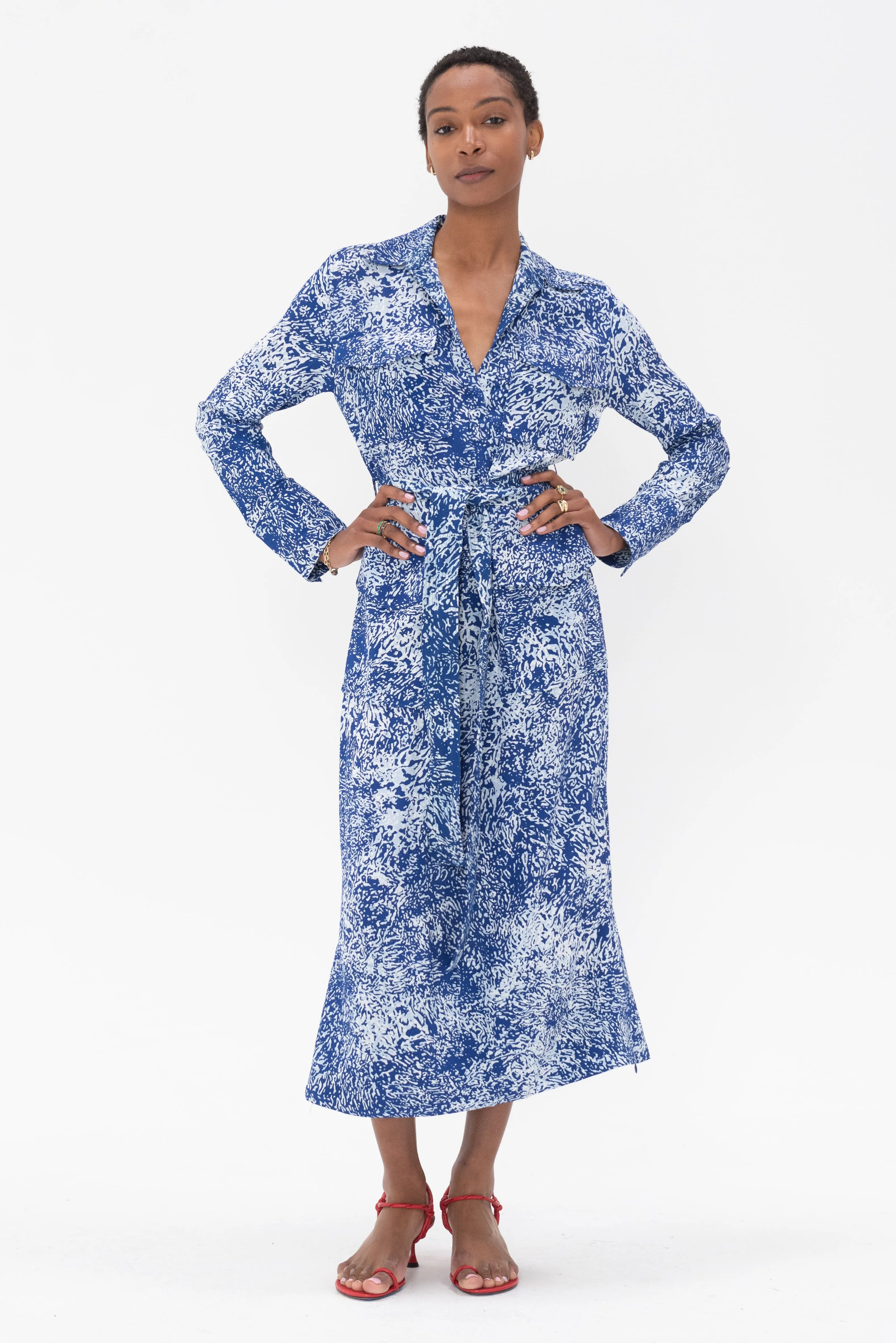 Vanessa Dress In Printed Viscose Crepe, Cobalt