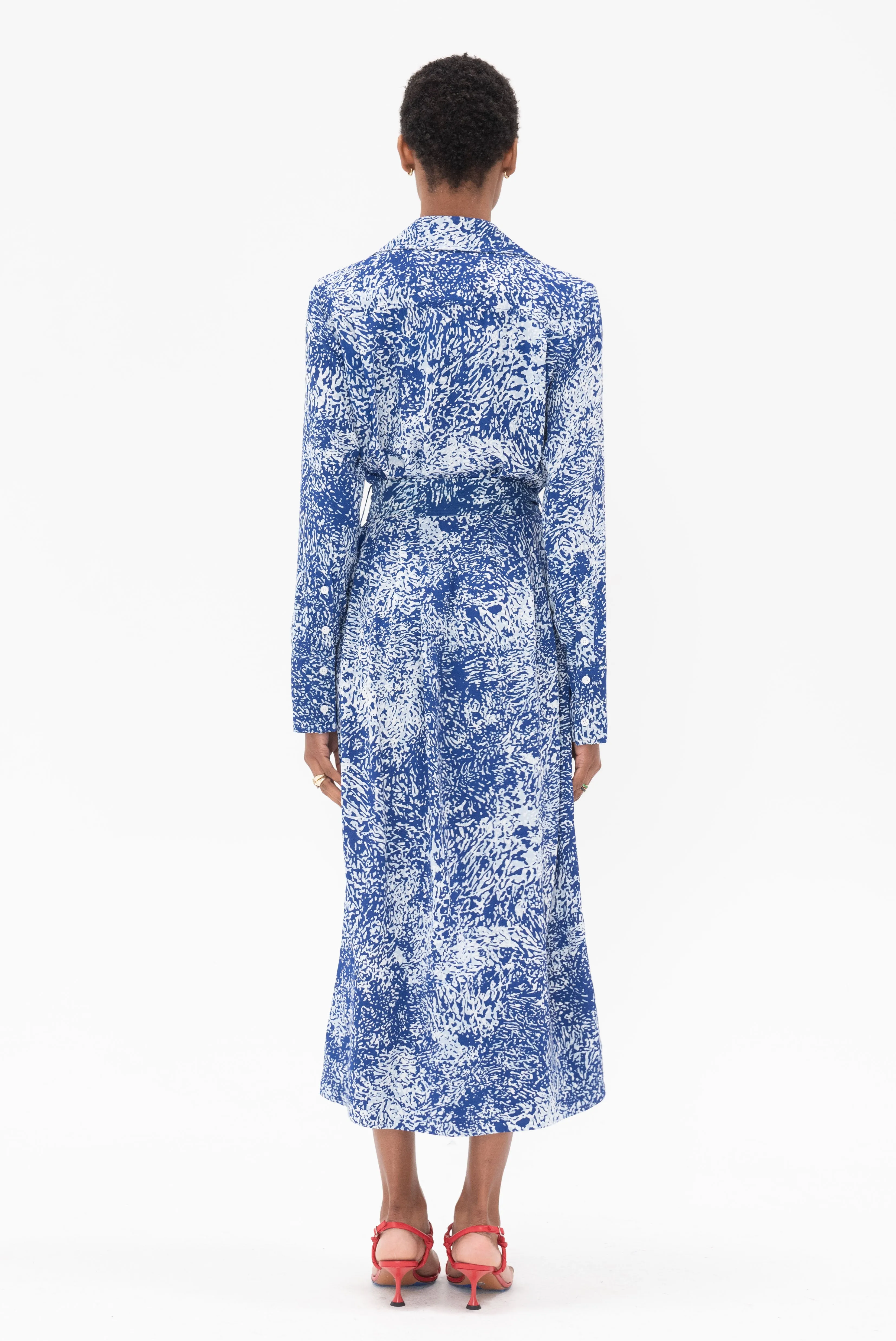 Vanessa Dress In Printed Viscose Crepe, Cobalt