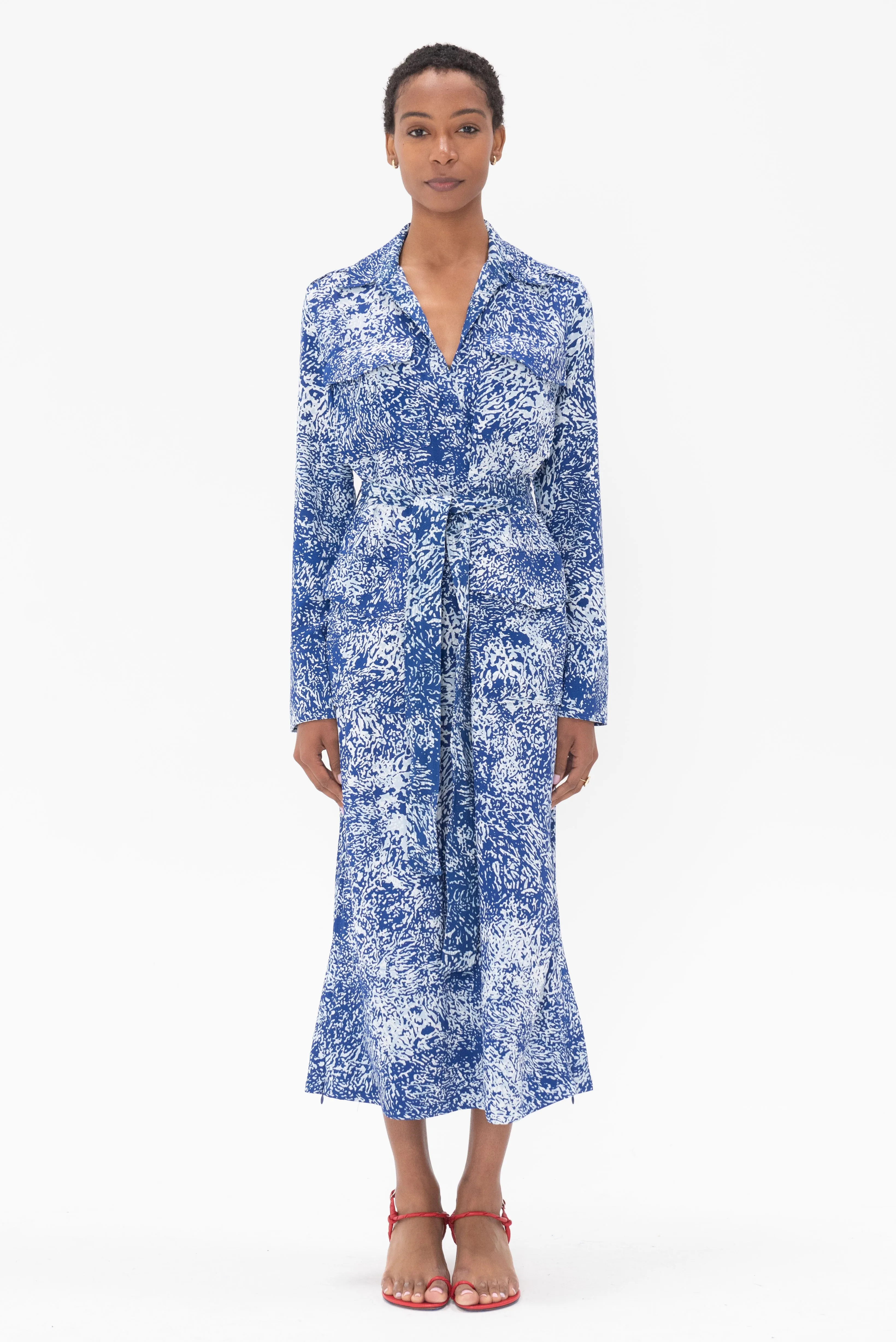 Vanessa Dress In Printed Viscose Crepe, Cobalt