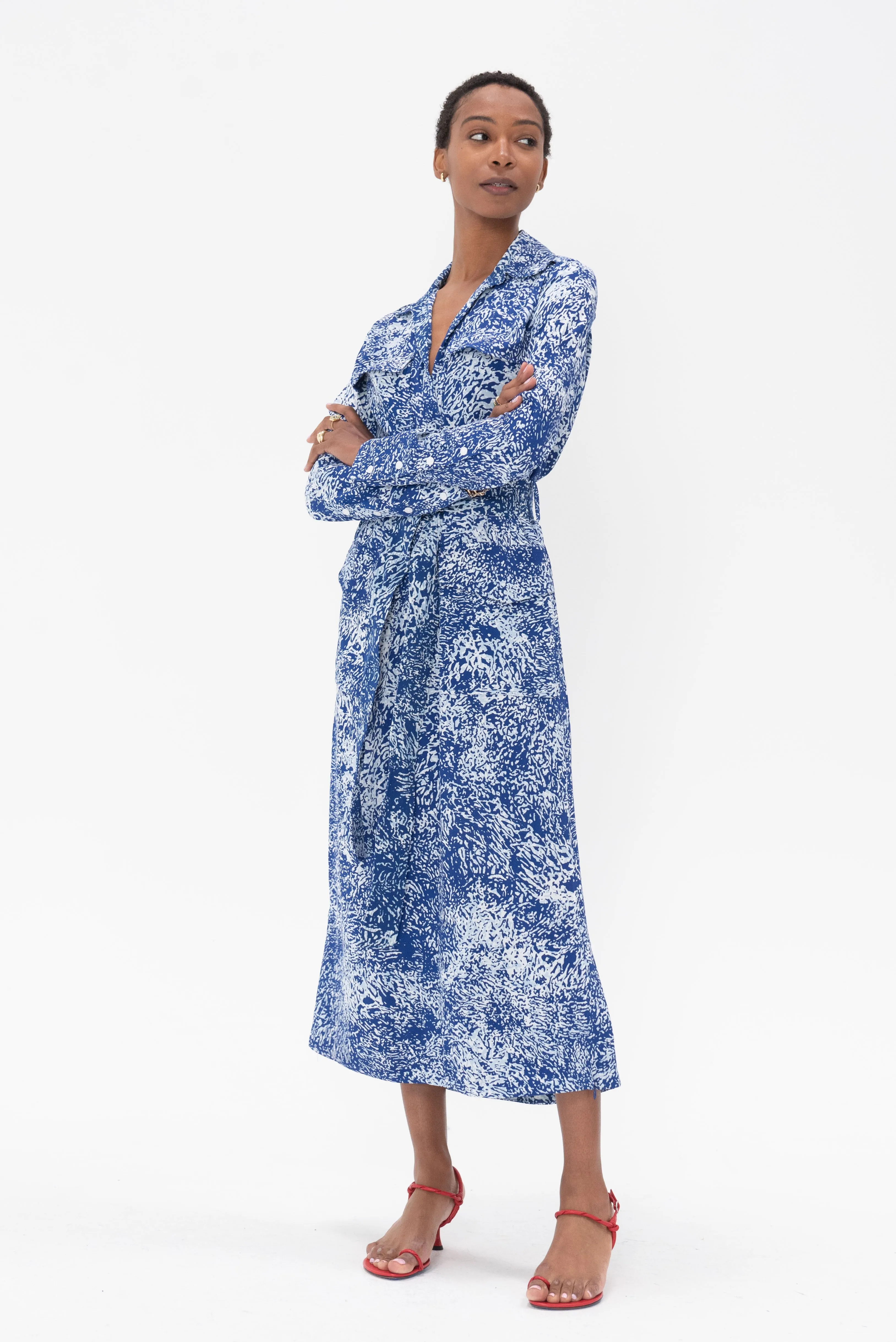 Vanessa Dress In Printed Viscose Crepe, Cobalt