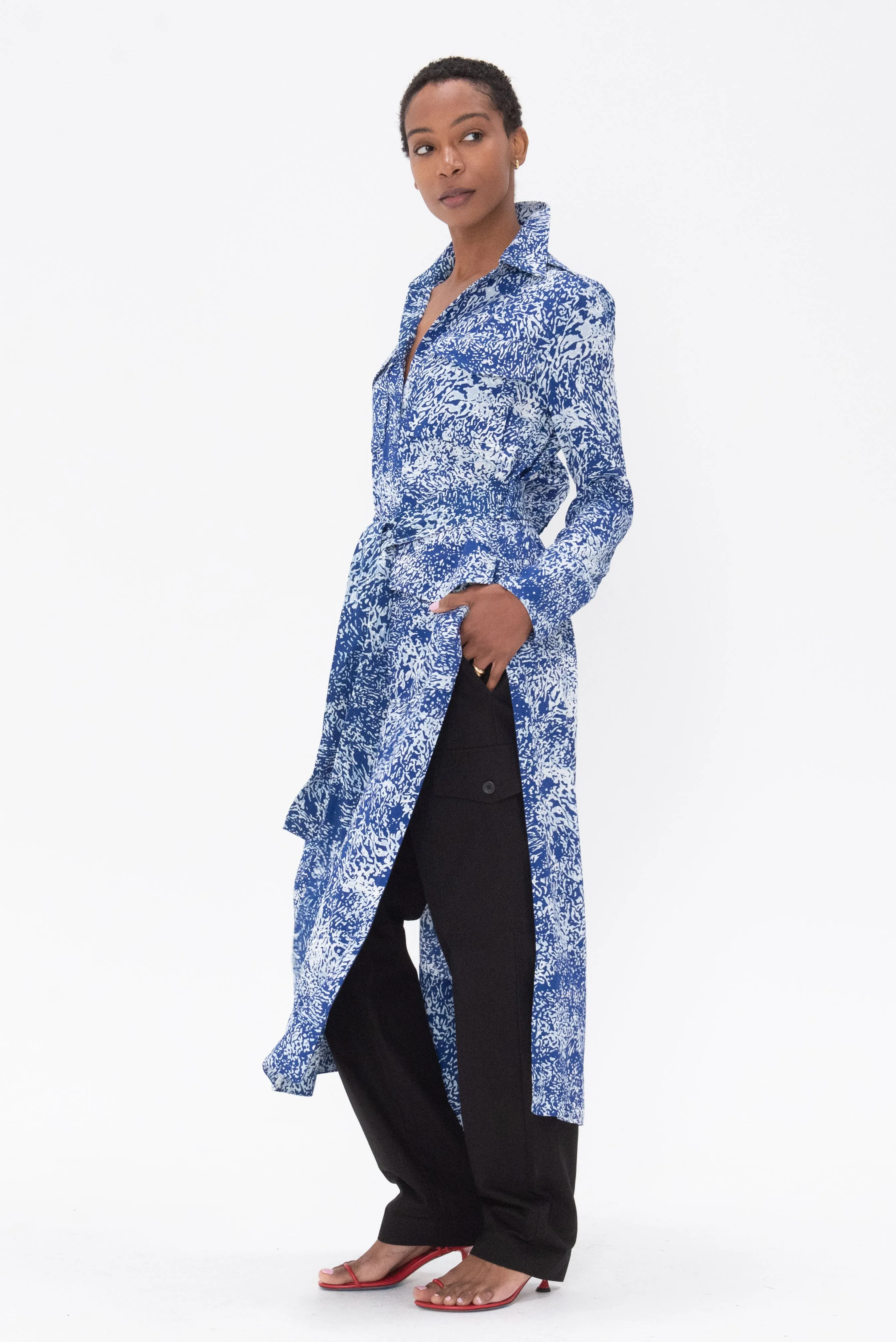 Vanessa Dress In Printed Viscose Crepe, Cobalt