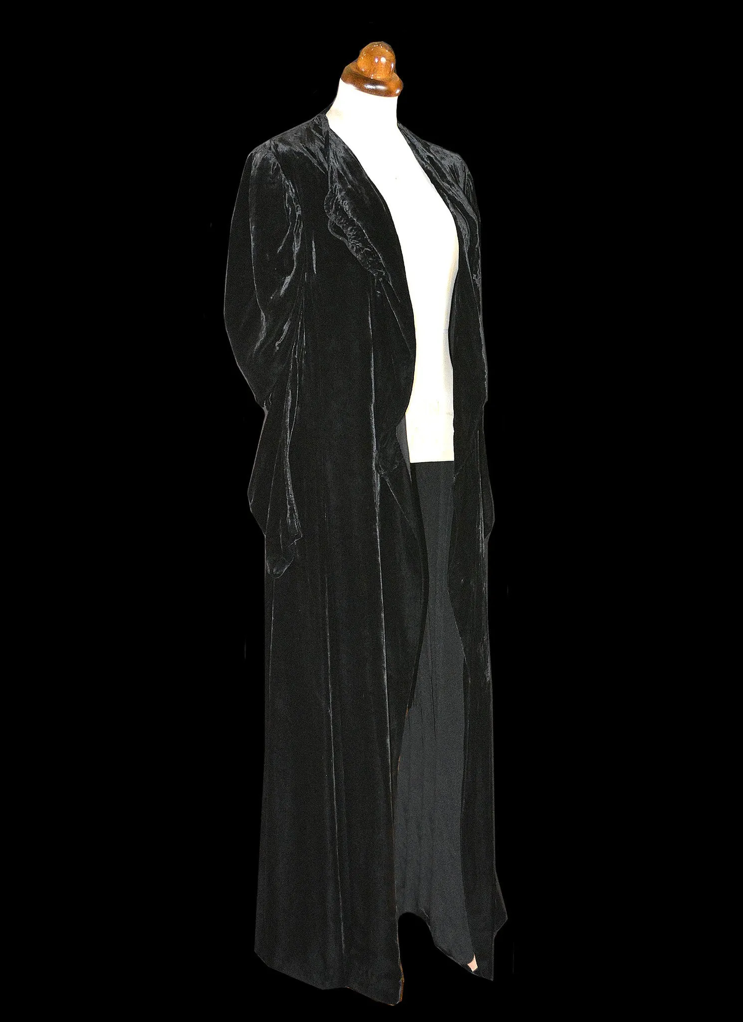 Vintage 1930s Black Silk Velvet Dress Coat