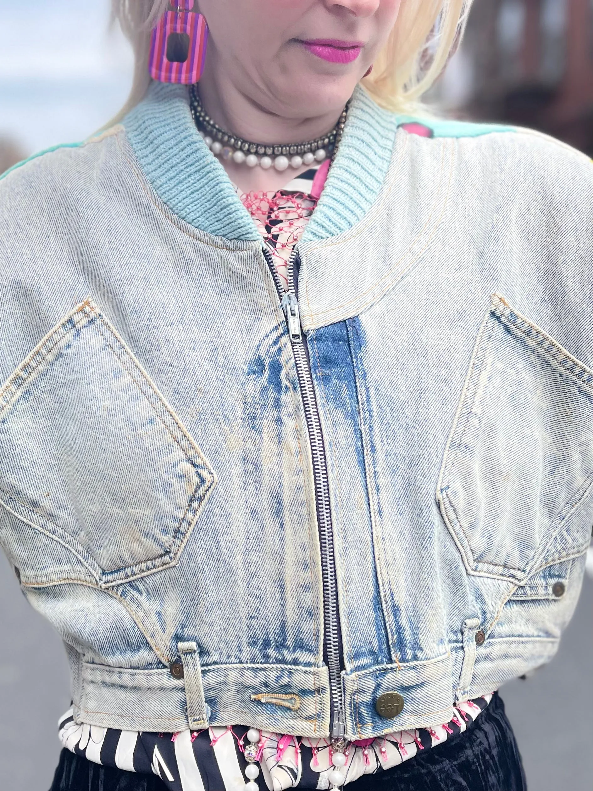 Vintage 80s Patchwork Garfield Cropped Jean Jacket