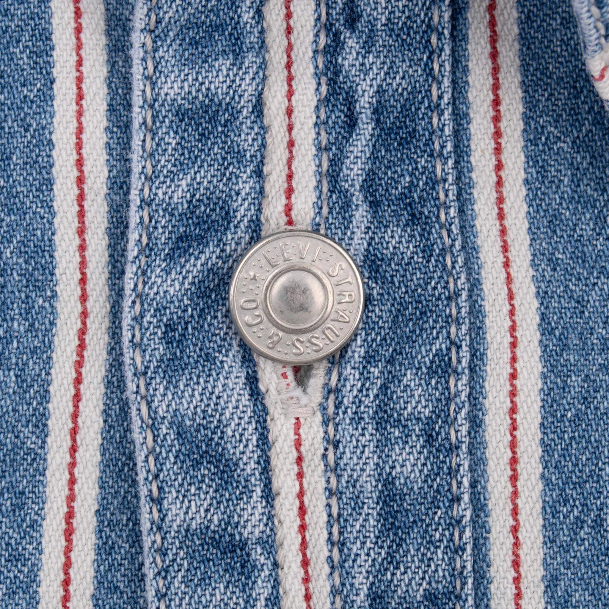 VINTAGE LEVIS RED LINE STRIPES BLUE POCKET DENIM SHIRT 1990S SIZE LARGE