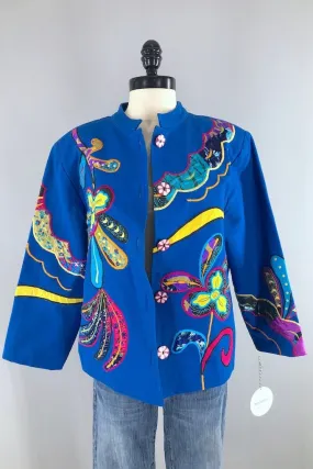 Vintage Royal Blue Applique Jacket