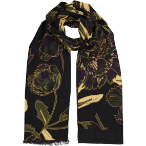 Vintage scarf black with flowers super soft - ALMA