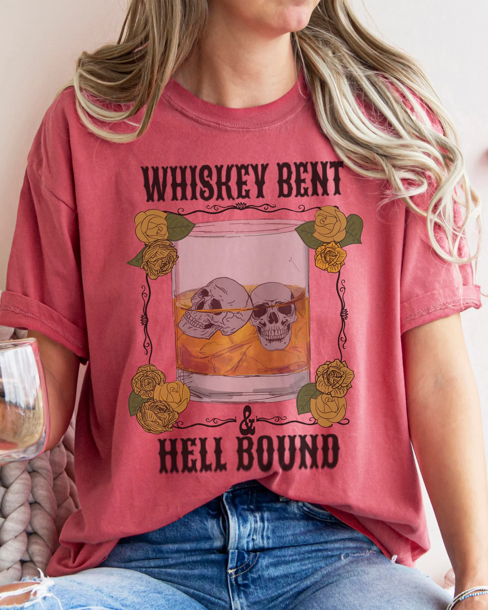 Whiskey Bent and Hell Bound Comfort Colors® Shirt, Women's Desert T-Shirt, Garment Dyed, Retro Inspired T-Shirt, Boho T-Shirt