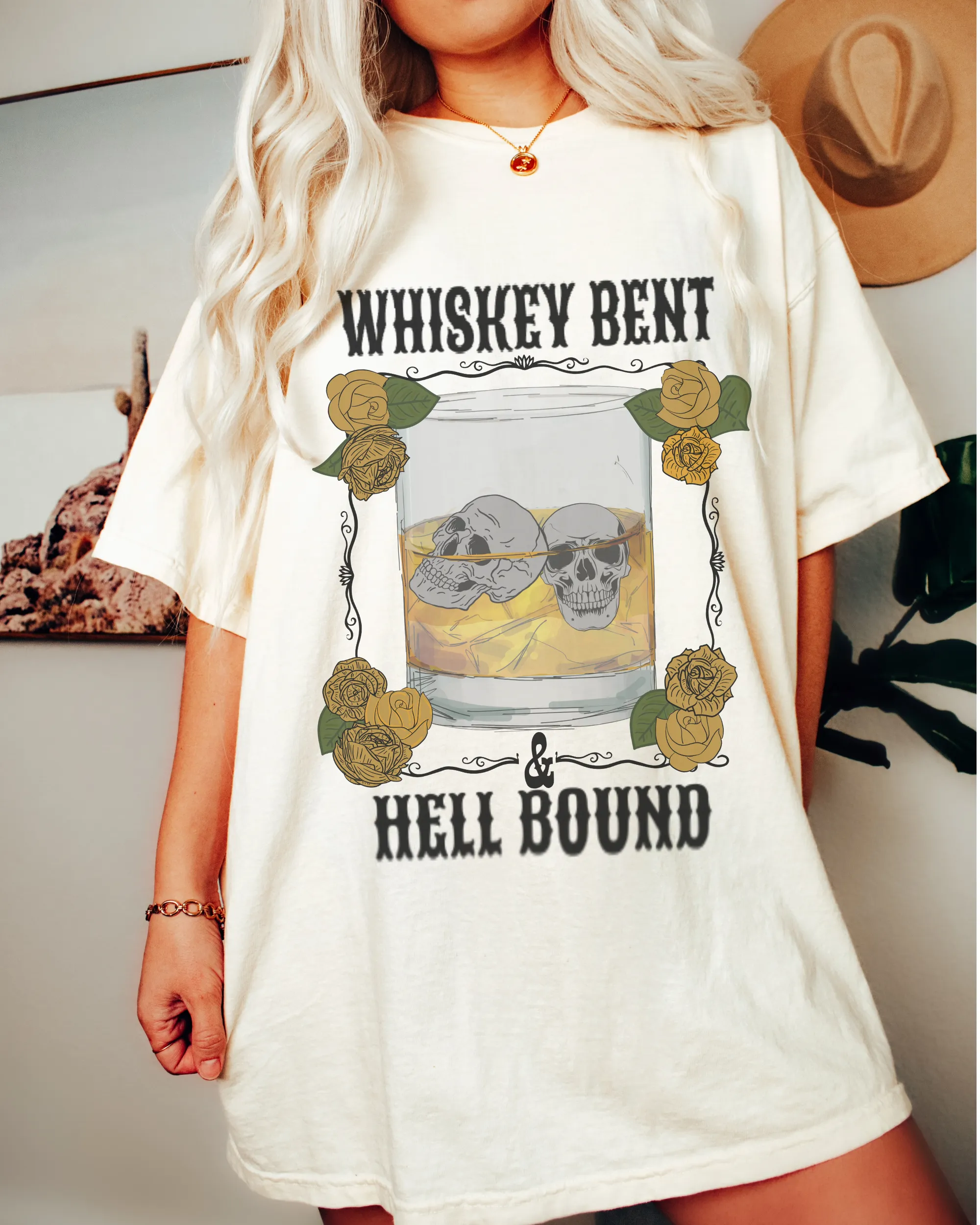 Whiskey Bent and Hell Bound Comfort Colors® Shirt, Women's Desert T-Shirt, Garment Dyed, Retro Inspired T-Shirt, Boho T-Shirt