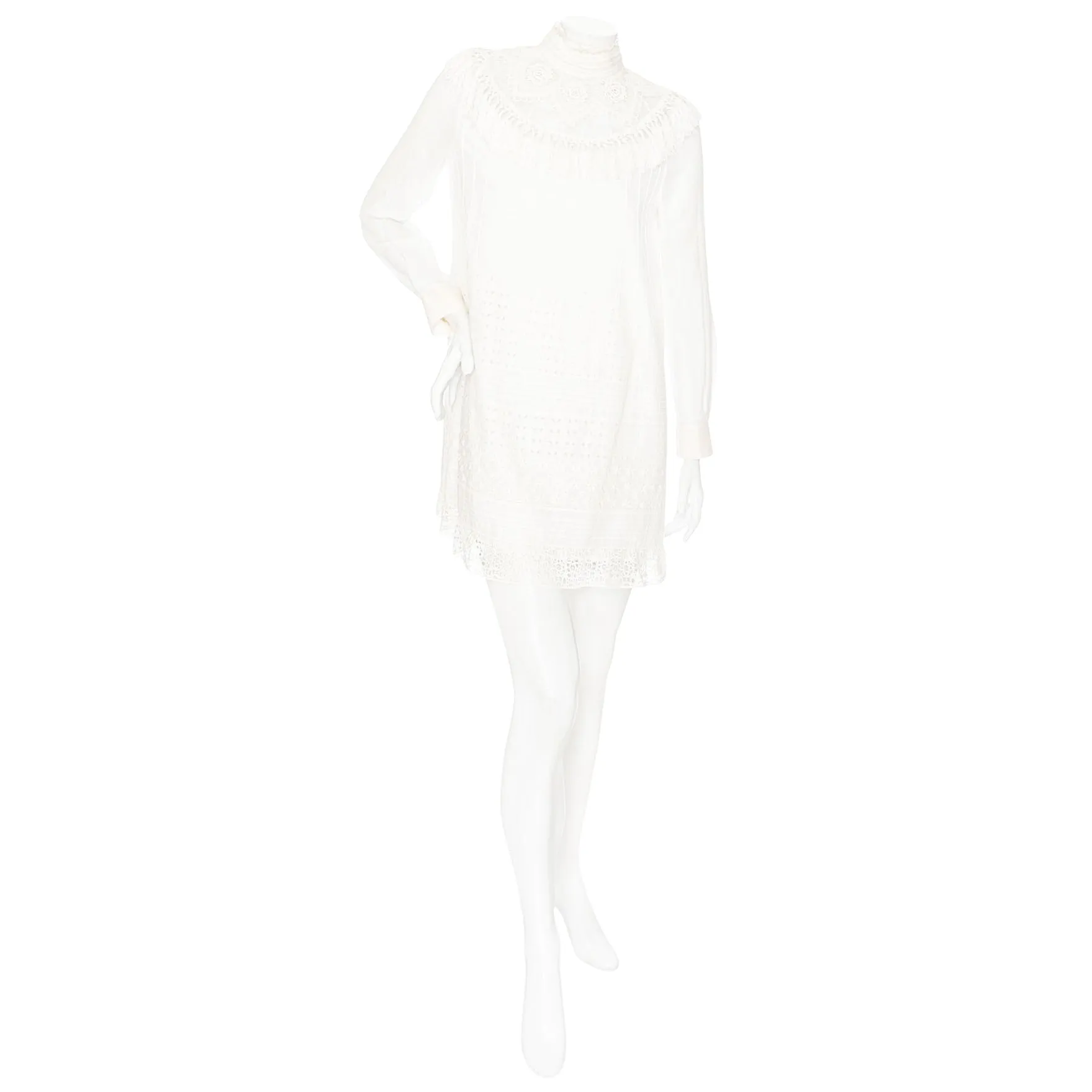 White Cotton Broderie Anglaise High Neck Shift Dress