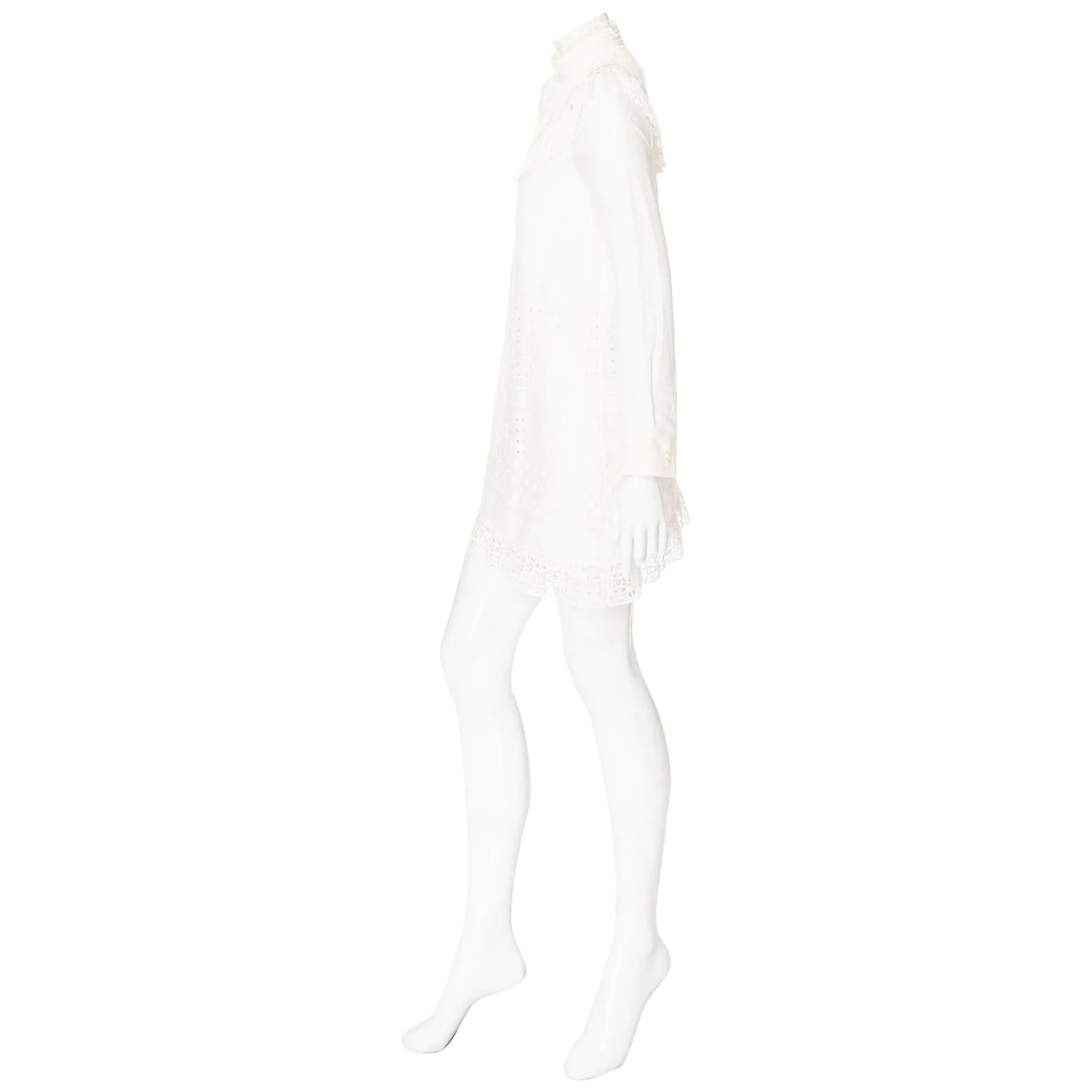 White Cotton Broderie Anglaise High Neck Shift Dress