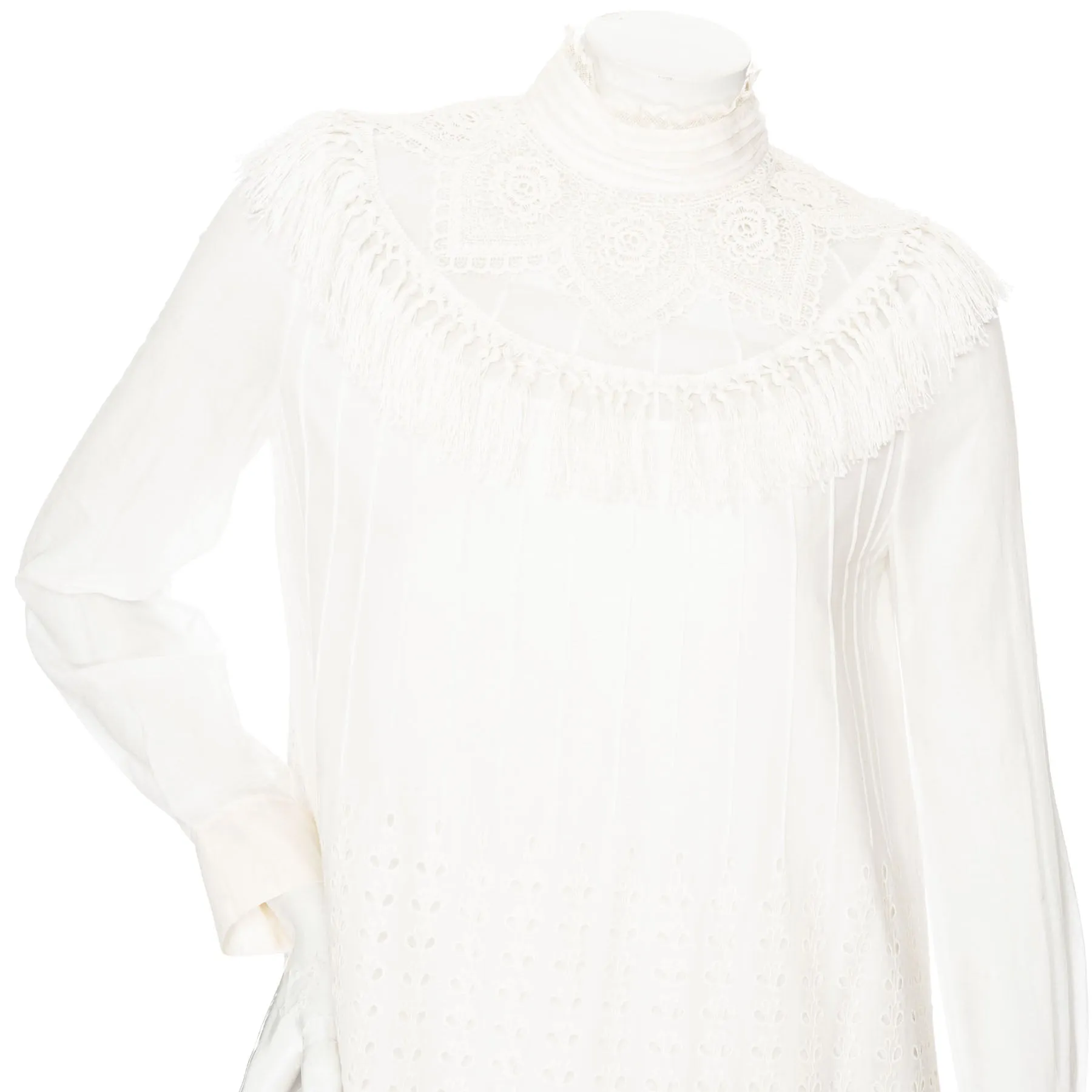 White Cotton Broderie Anglaise High Neck Shift Dress