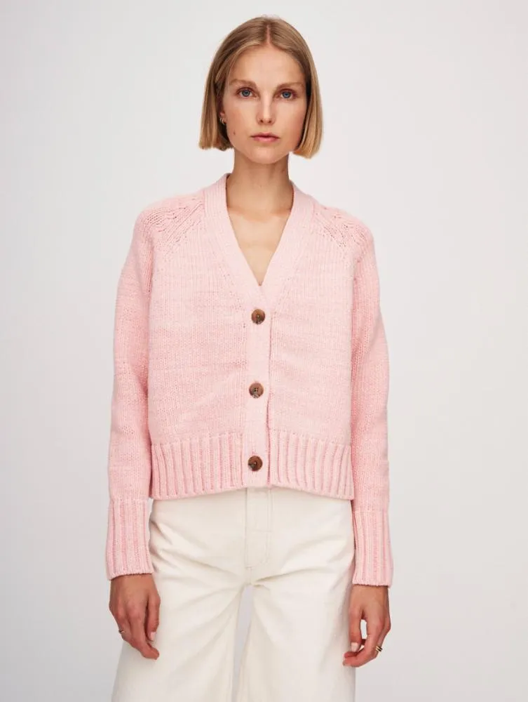 White   Warren Cotton Rope Button Cardigan in Grapefruit