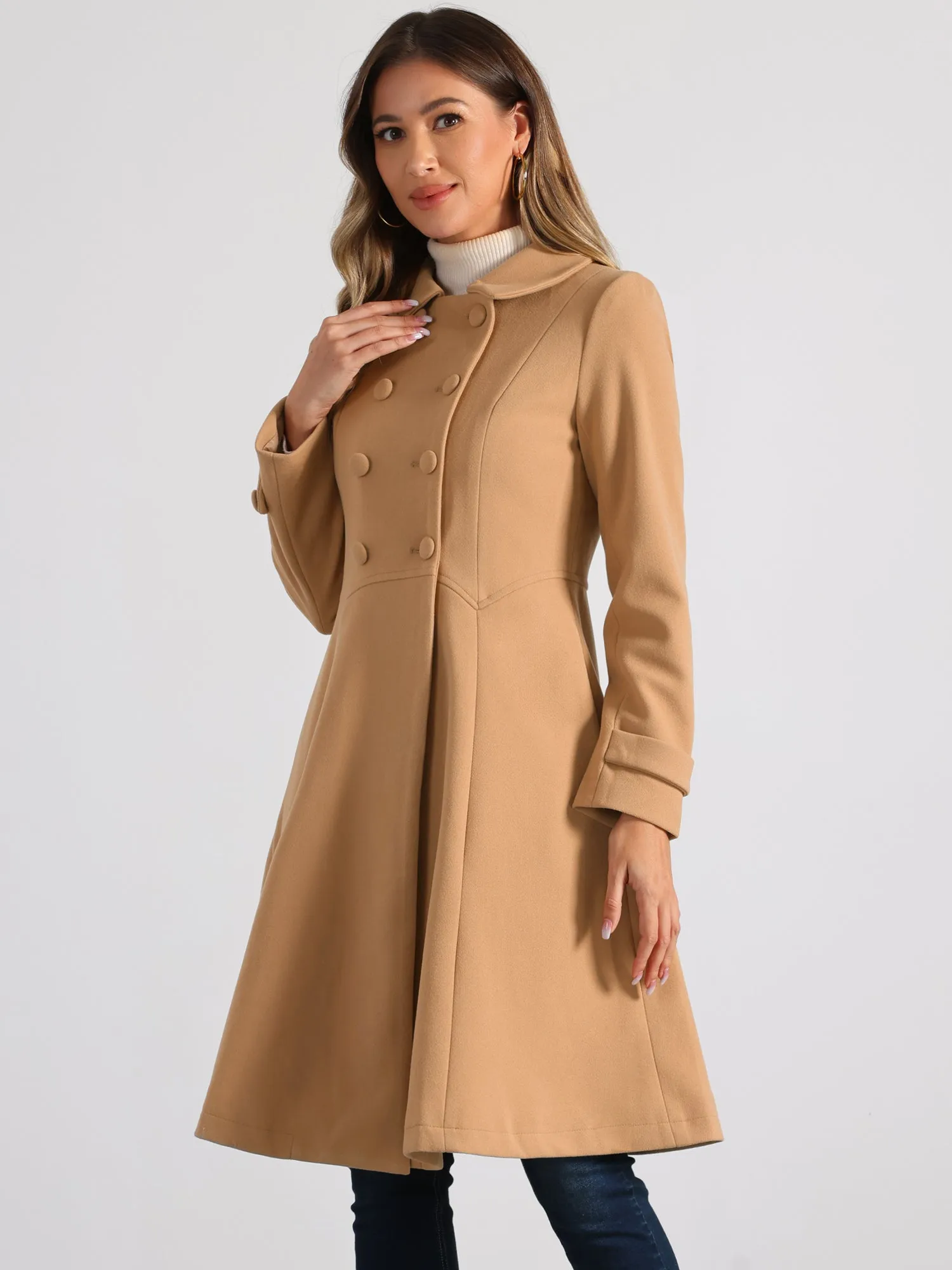 Winter Overcoat Collared A Line Double Breasted Long Coat