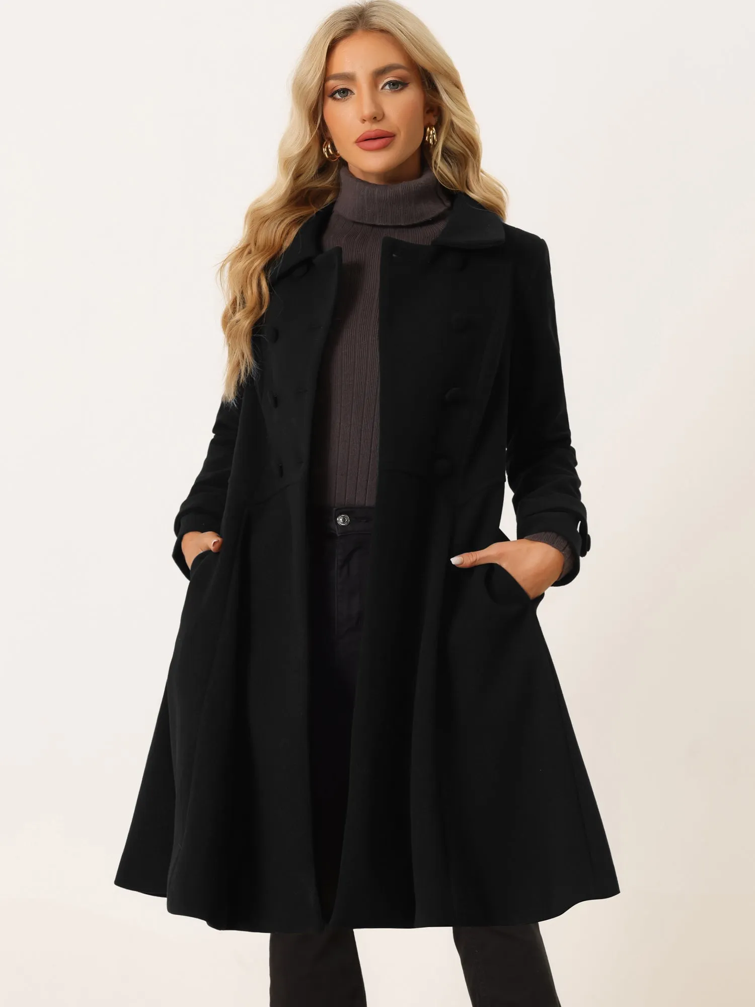 Winter Overcoat Collared A Line Double Breasted Long Coat