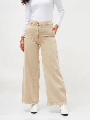 Women Beige Denim Flared Pants