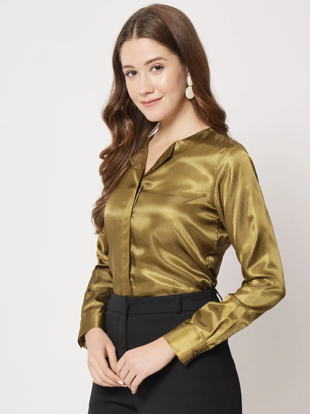 Women Classic Slim Fit Satin Casual Shirt