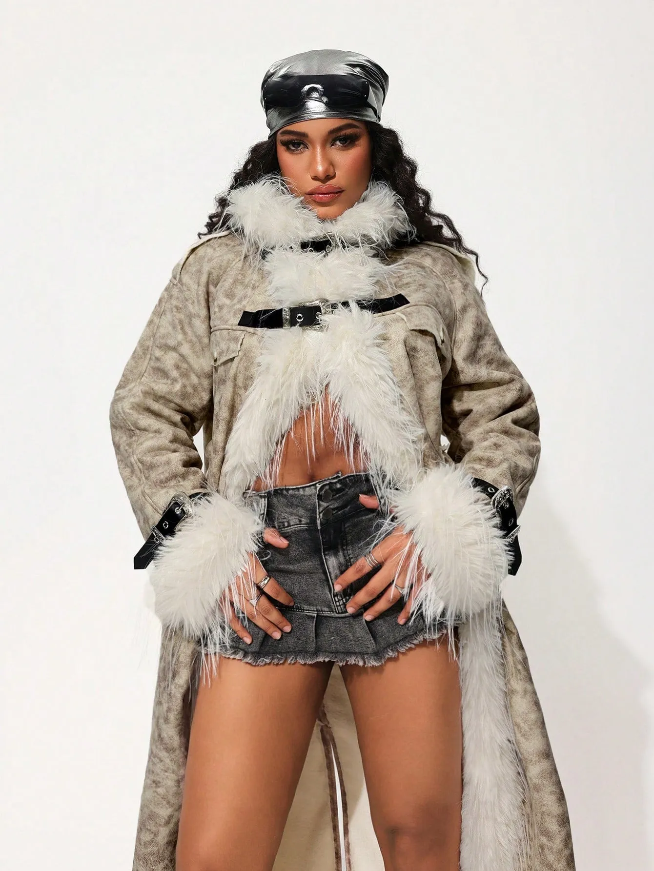Women Patchwork Thickened Faux Fur Coat