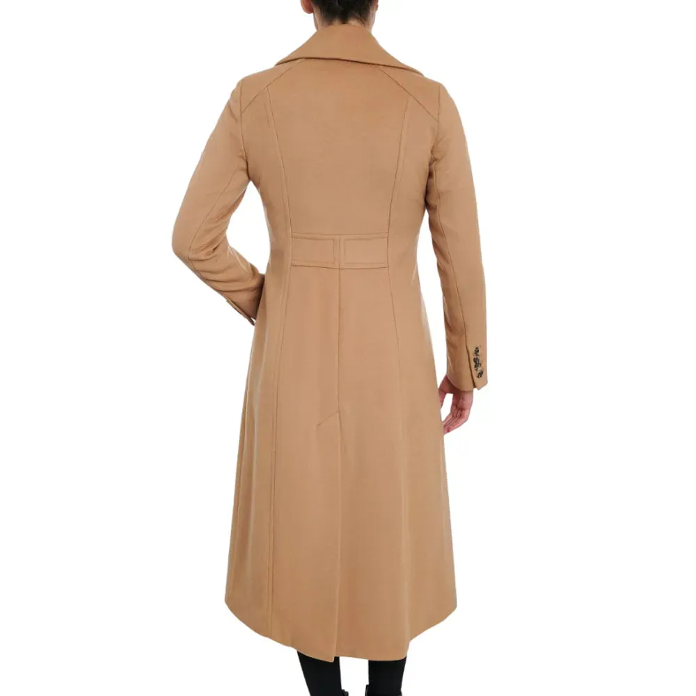 Womens Camel Single Breasted Wool Blend Coat