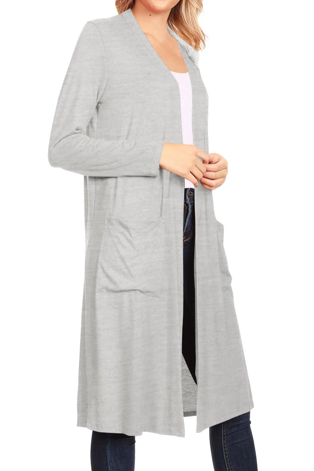 Women's Loose Fit Open Front Side Pockets Solid Lightweight Long Cardigan (Pack of 2)