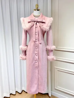 Women's Luxe Pink Wool-Blend Long Coat