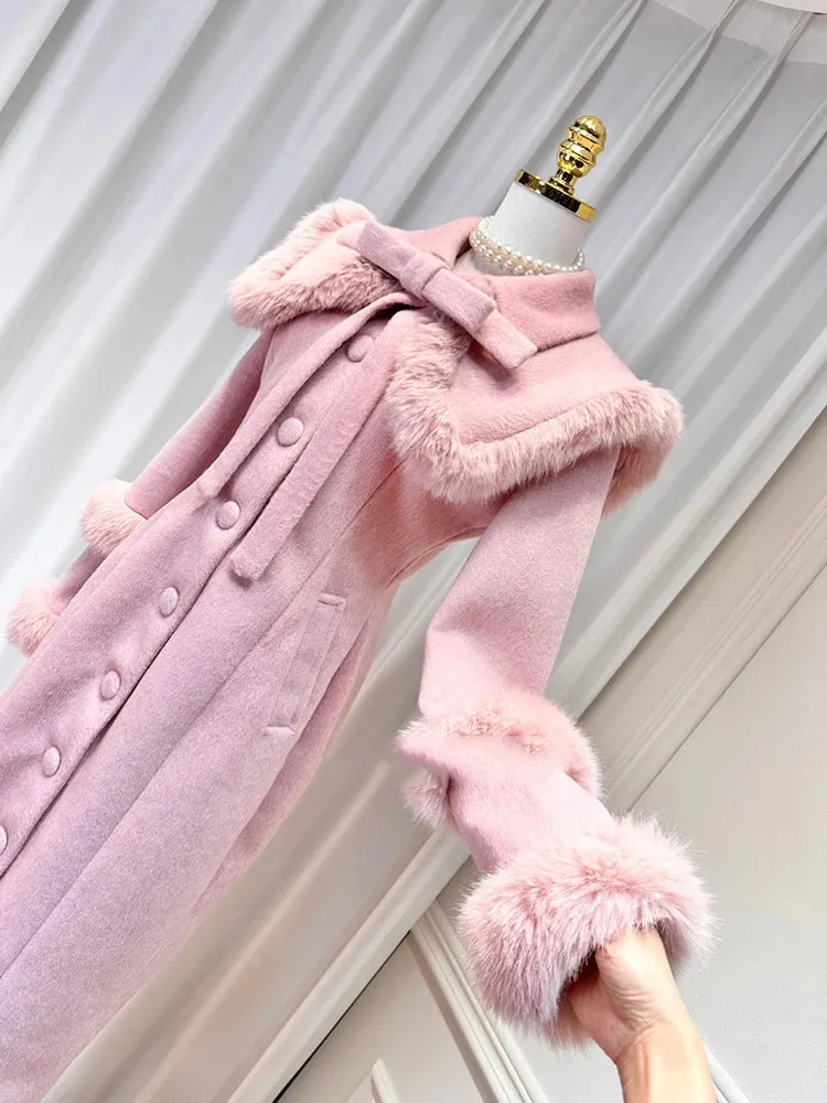 Women's Luxe Pink Wool-Blend Long Coat