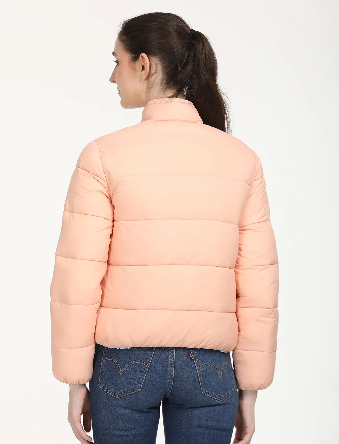 Women's Quilted Light-Pink High Neck Puffer Jacket