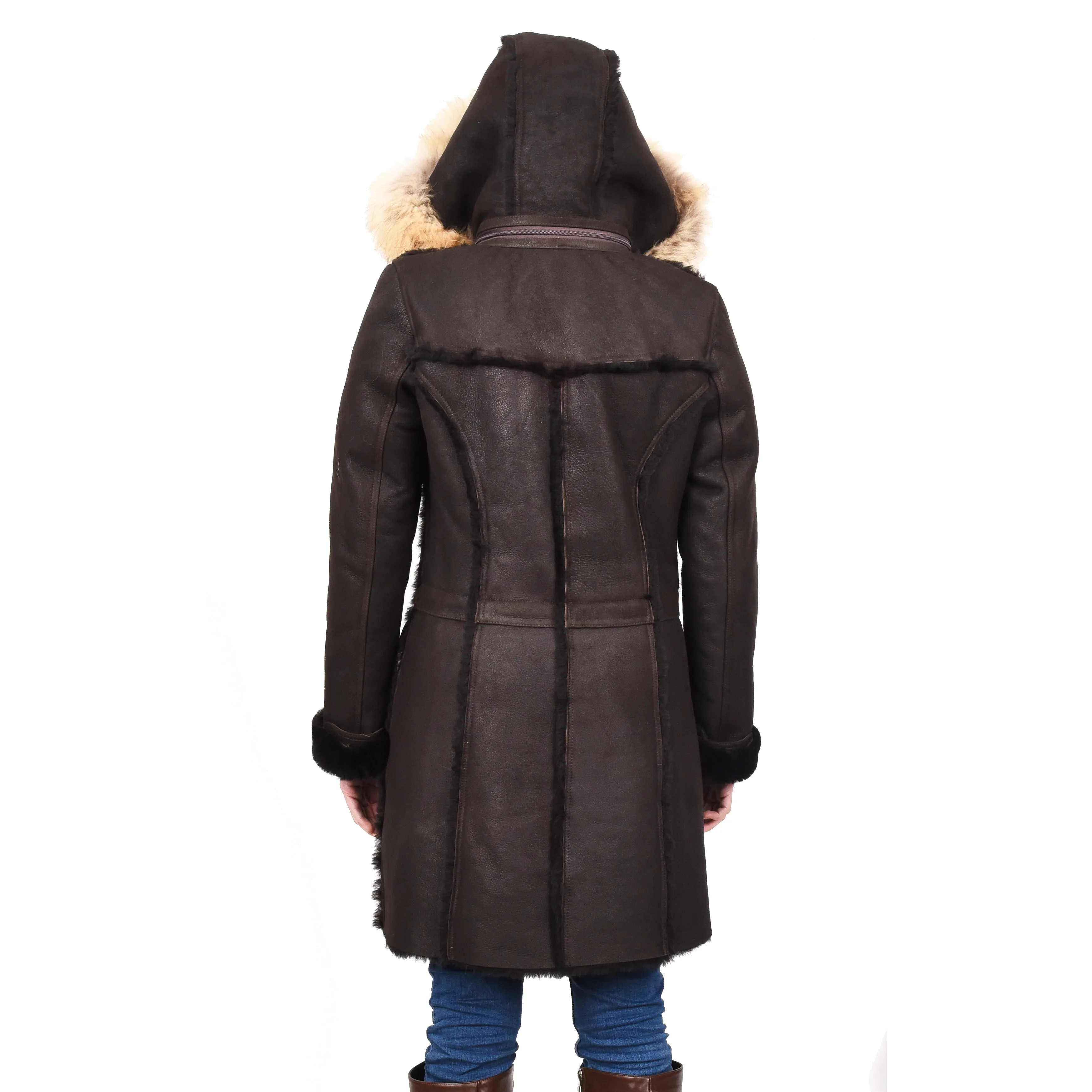 Women's Real Shearling Sheepskin Italian Classic Coat Brown Birna