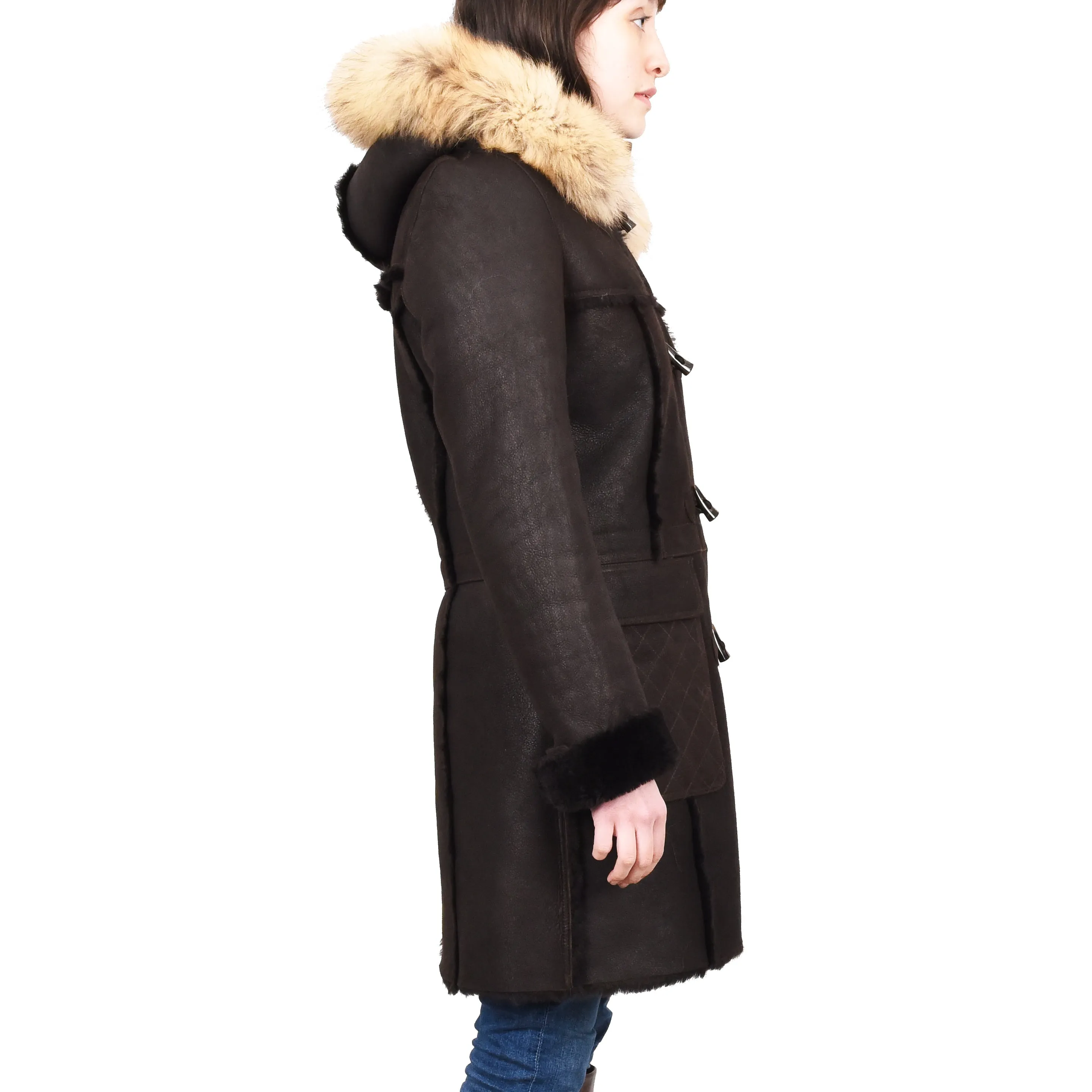 Women's Real Shearling Sheepskin Italian Classic Coat Brown Birna