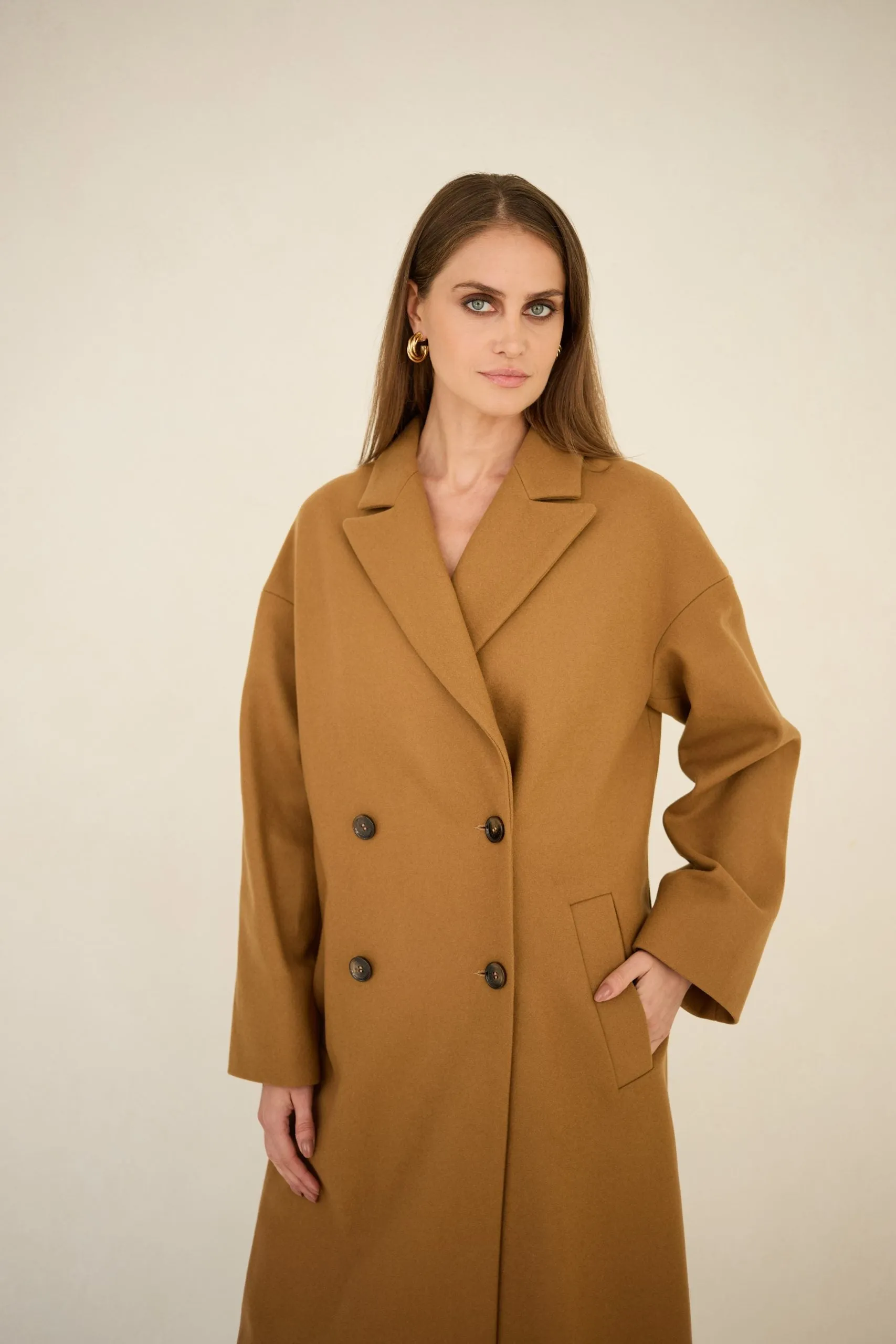 Wool Cashmere Coat Caramel Brown