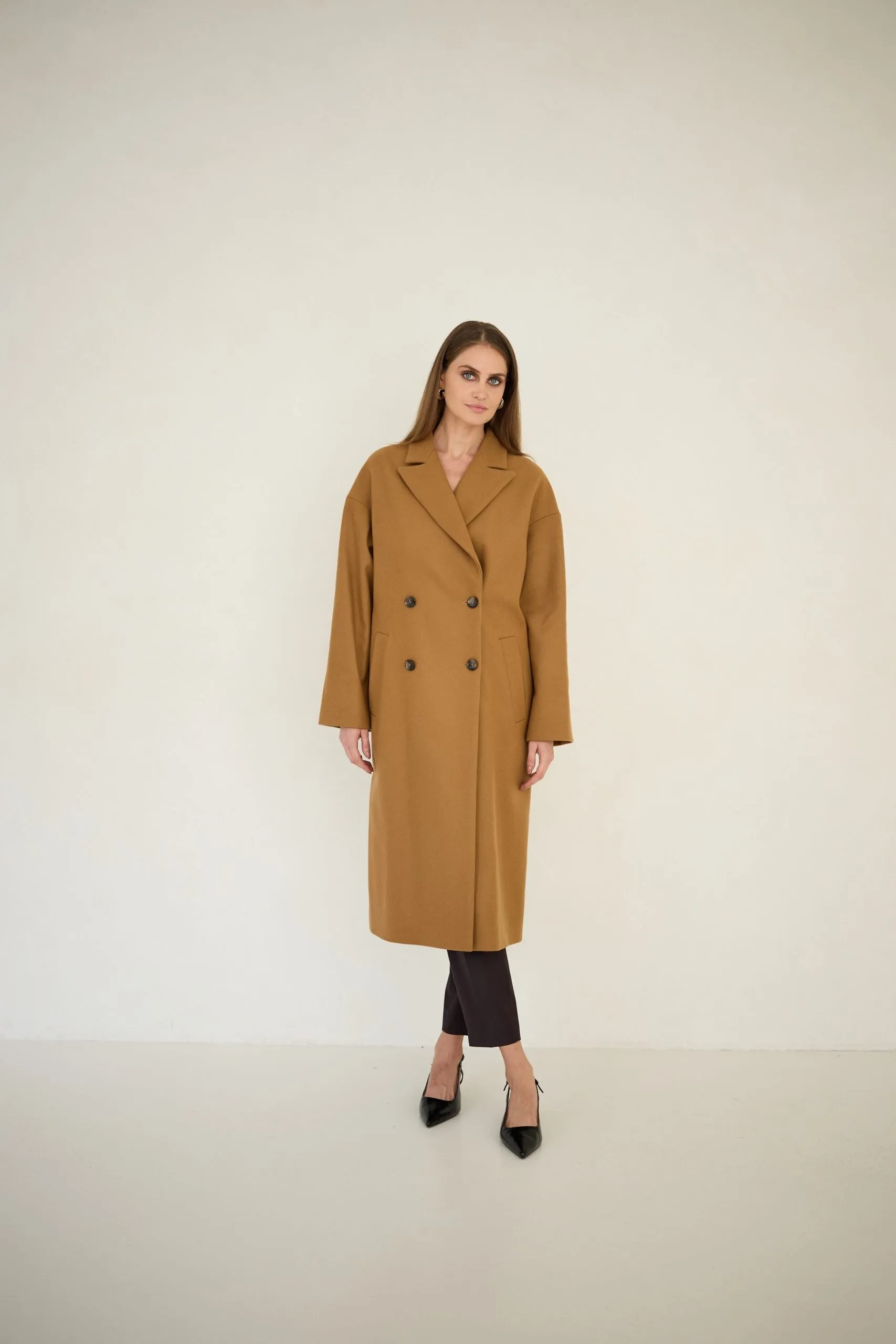 Wool Cashmere Coat Caramel Brown