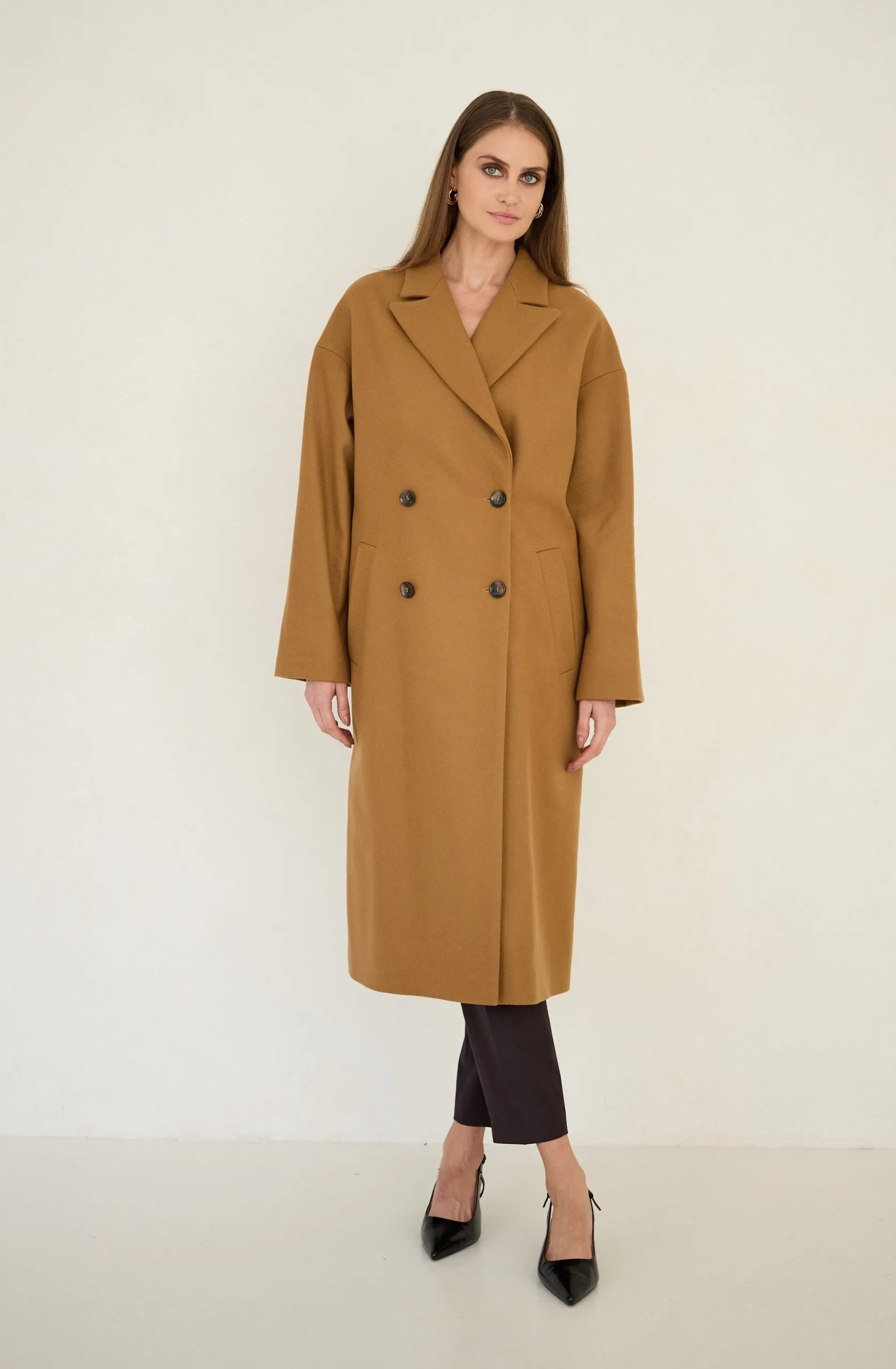 Wool Cashmere Coat Caramel Brown