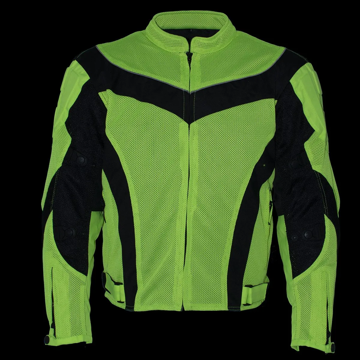 Xelement CF6019 Neon Green Textile Motorcycle Sport Jacket For Men with X Armor Protection - Premium Lightweight Breathable Night Safe High Visibility Biker Coat