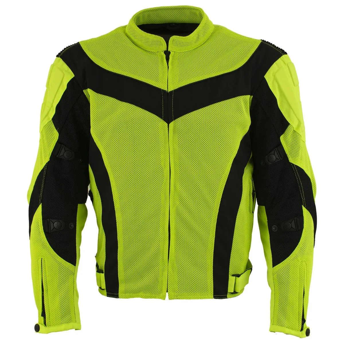 Xelement CF6019 Neon Green Textile Motorcycle Sport Jacket For Men with X Armor Protection - Premium Lightweight Breathable Night Safe High Visibility Biker Coat