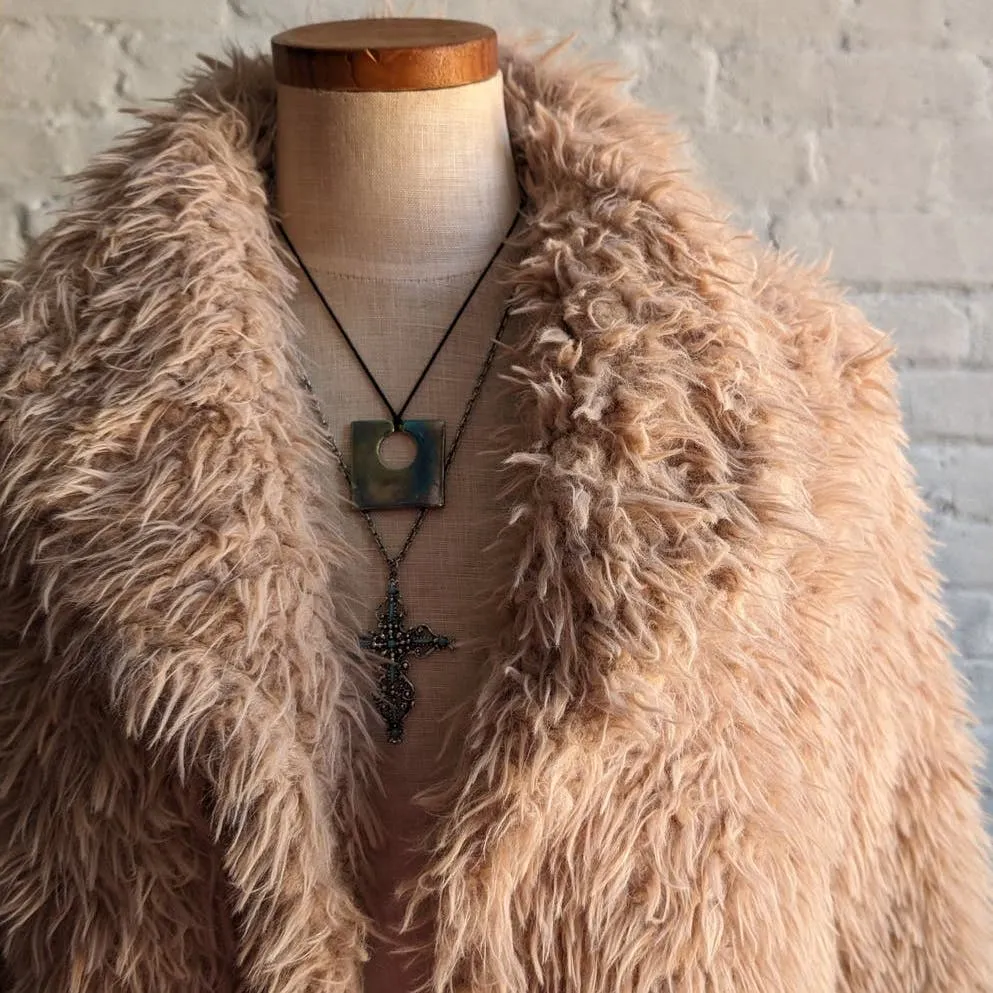 Y2K Vintage Fuzzy Cropped Penny Lane Jacket Minimalist Boho Neutral Sweater Coat